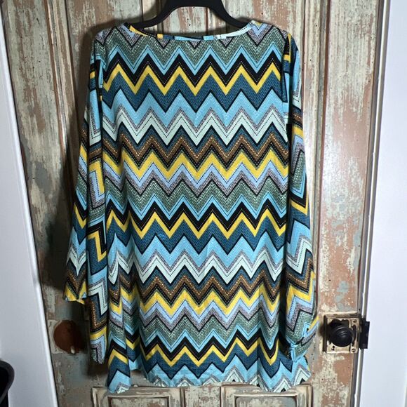 Lady Noiz Large Swing Style Dress Boho Groovy Vibes Chevron - Picture 8 of 16